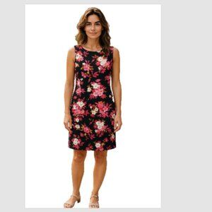 Danny & Nicole Petite 14 Work Party Dress Floral Sheath Magenta Black Sleeveless